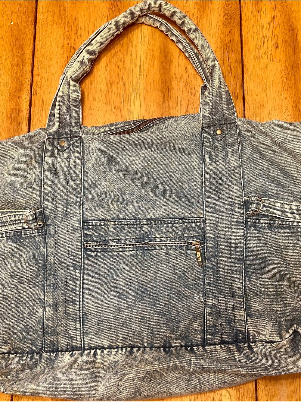 Vintage Acid Washed Blue Denim Tote Bag-Numerous Pockets/Zippers